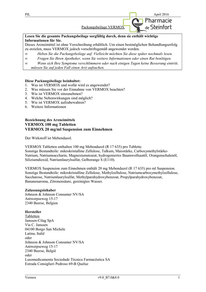 Vermox Tabletten Pille