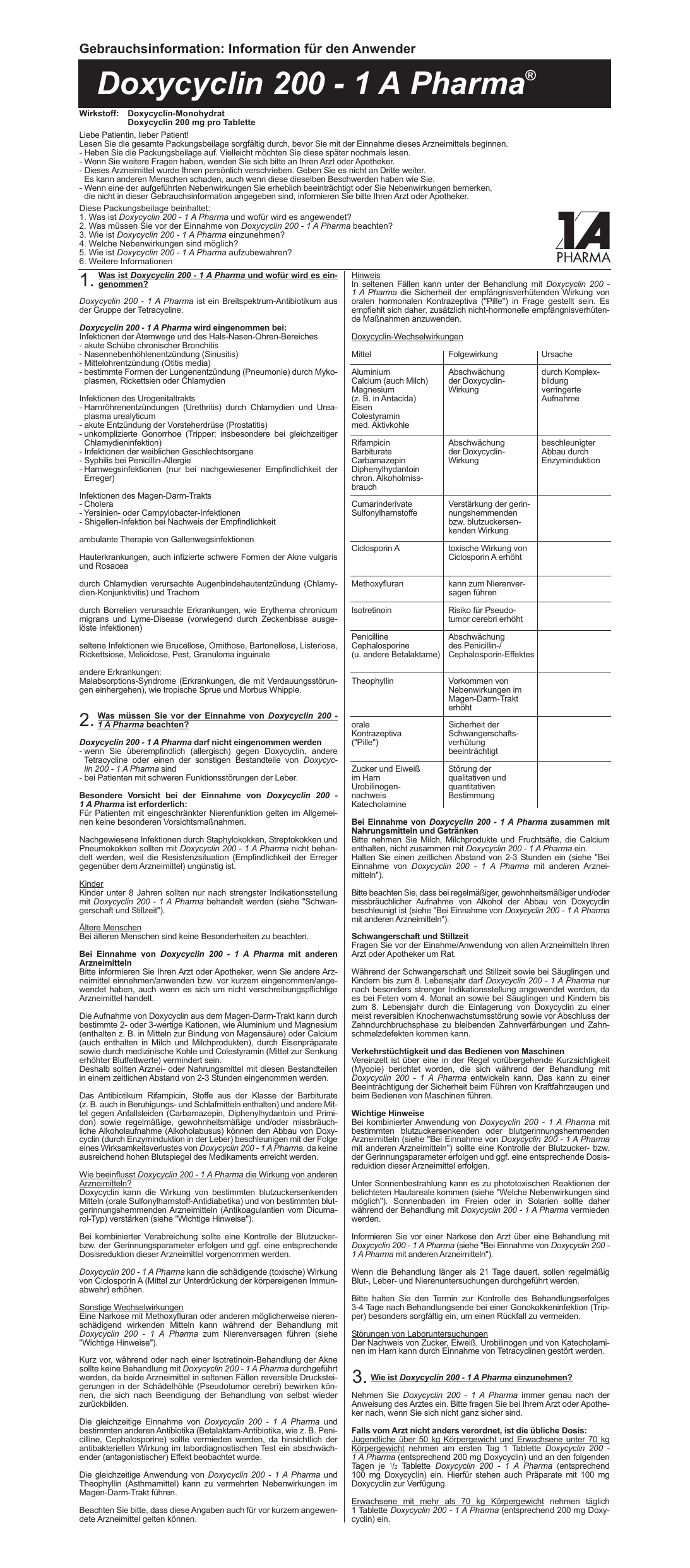 Doxycyclin 200 1a pharma tabletten