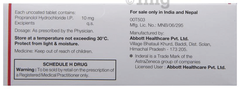 Propranolol 10 mg 1mg Propranolol 10 mg 1mg