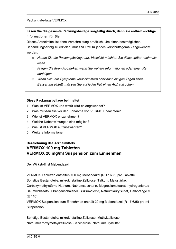 vermox tabletten packungsbeilage