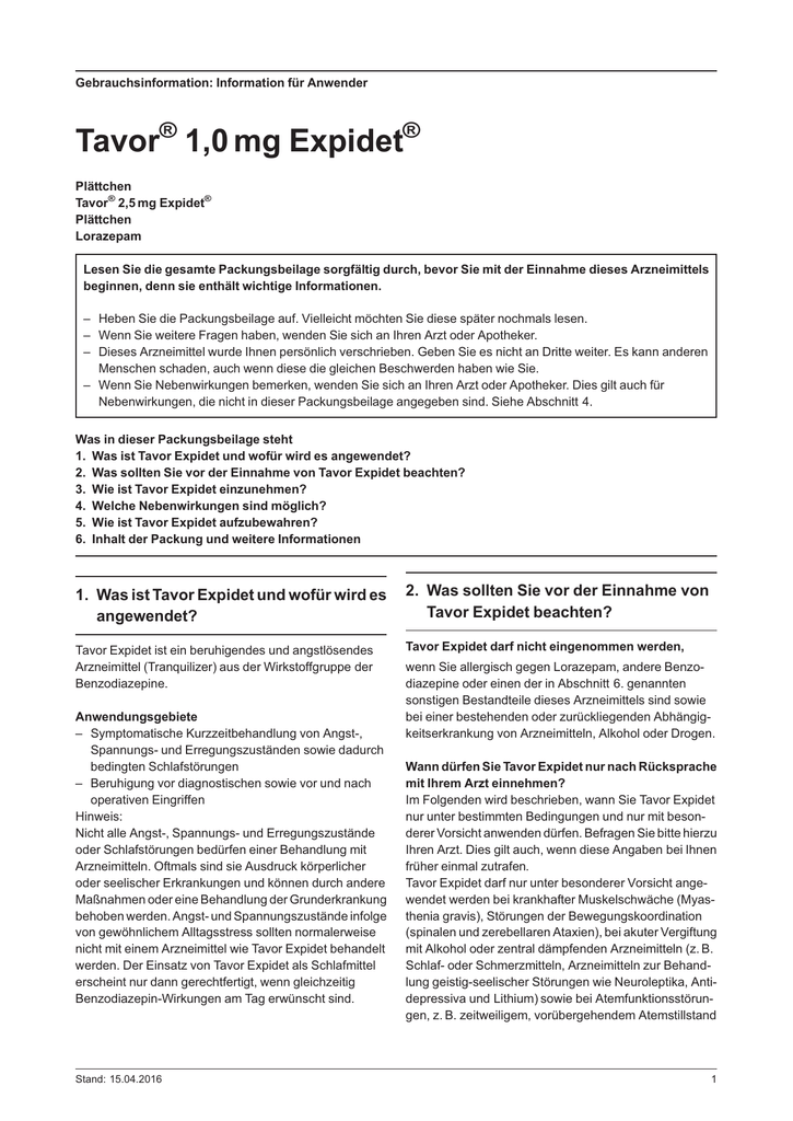 Tavor tabletten lorazepam