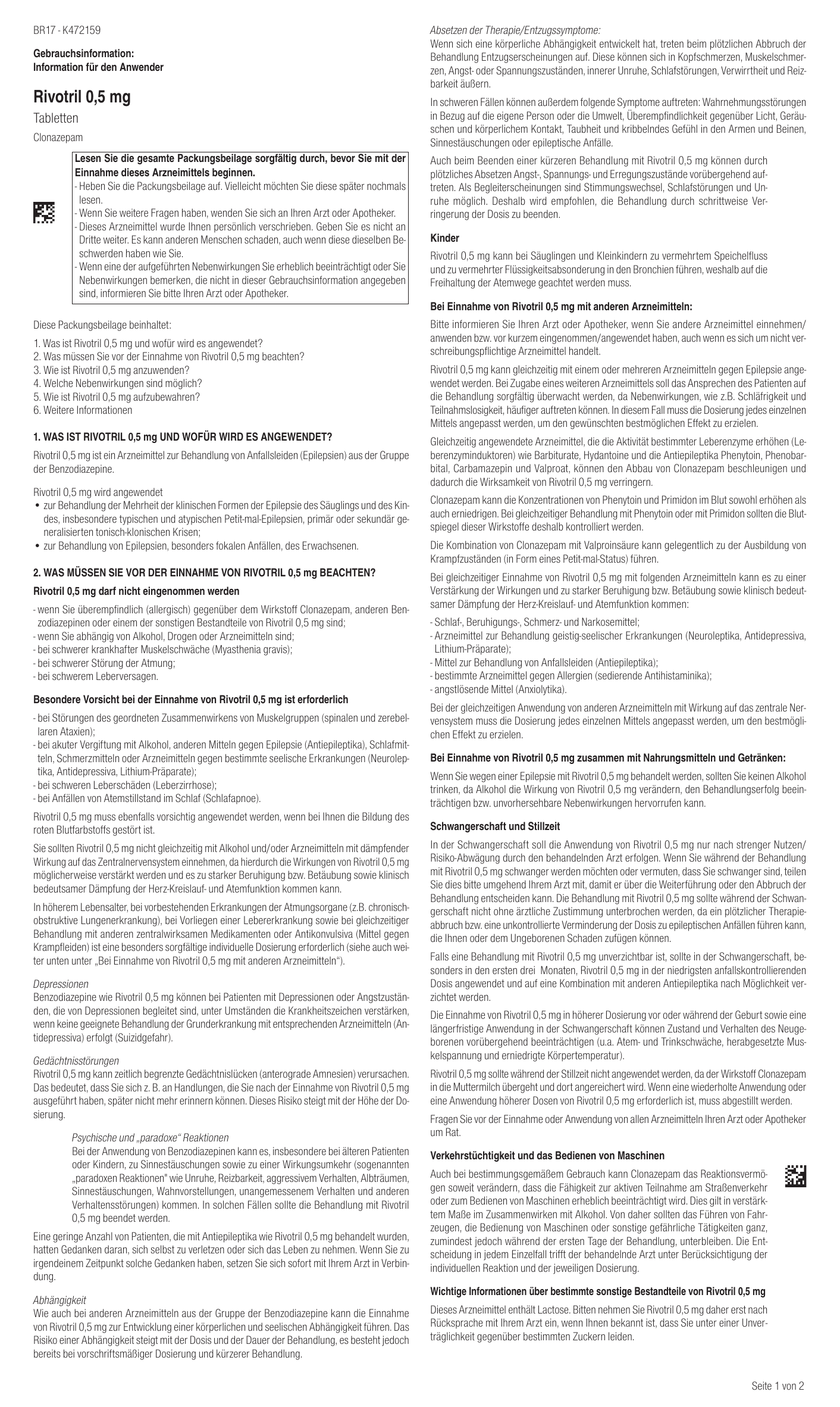 rivotril 0.5 mg tabletten