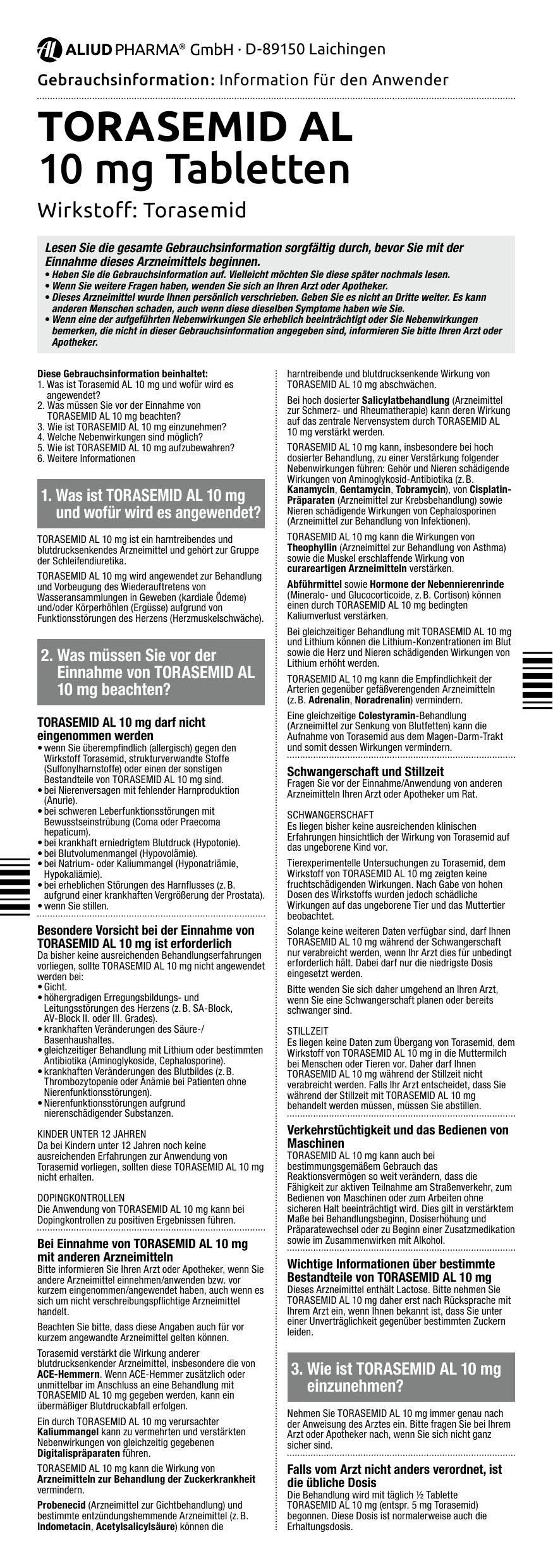 Torasemid 10 mg tablette