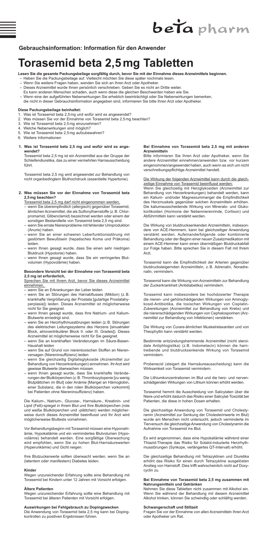 Torasemid al tabletten